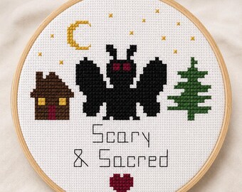 Emotional Support Cryptid: Mothman Cross Stitch Pattern