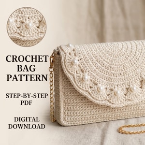 Crochet Bag Pattern, Pearl Clutch Purse Tutorial, Elegant Crossbody (Digital Download)