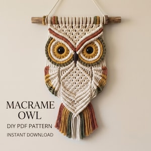 Macrame Owl Wall Hanging Pattern, Boho Fiber Art Tutorial (PDF Download)