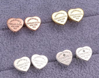 Pendientes de plata 925 con forma de corazón, pendientes Tiffany para mujer, envueltos en caja de regalo. Regalo de Navidad.