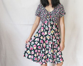 pink and black floral dress