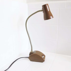 Vintage Small Brown Metal Industrial Gooseneck Lamp 80s Desk Office Task Lamp Flexible Neck image 1