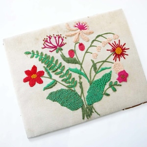 Vintage 1960s Pink Green Floral Embroidered Art 18x14 60s Hand Embroidered Wild Flower Art Canvas on Board Fern Lilly of the Valley image 1