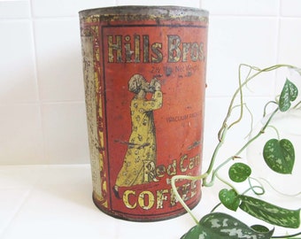 Vintage 1900s Hills Bros Coffee Tin - Rust Chippy Shabby Chic - San Francisco California - Coffee Lover - Antique Advertising Tin