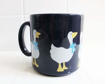 Vintage Goose Duck Bird Coffee Mug - Made in England White Goose Blue Bow - Farm Cottagecore  Kawaii Mug For Friend