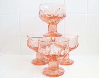 Vintage Pink Crystal Goblets Set of 4 - Heavy Cut Crystal Colored Wine Drink Glasses - Vintage Barware - Dinner Party