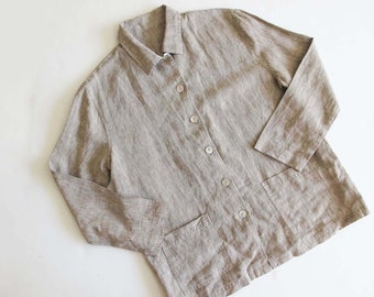 Vintage 90s Linen Jacket S - 1990s Beige Neutral Long Sleeve Shell Button Minimalist Jacket
