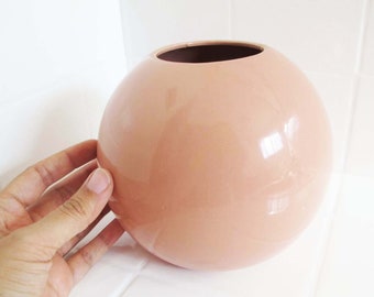 Vintage 80s Light Mauve Pink Orb Vase - 1980s Ceramic Pottery Vase - Minimalist Home Decor - Dried Floral Container