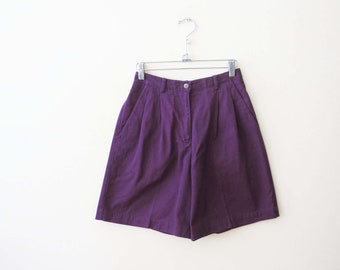 90s Long Purple Shorts 24 XS - Vintage 1990s Pleated Mom Shorts - High Waist Solid Color Walking Bermuda Shorts