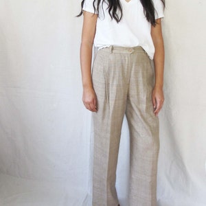 Vintage 70s Pleated Silk Trousers 29 High Waist Wide Leg Trousers Womens Textured Beige Trousers Pants 70s Clothing Dark Academic image 2