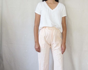 Vintage Pink Cotton Trousers Small 25 - 70s Pale Pink High Waist Pleated Pants - 1970s Clothing - Minimalist Simple Boho Cotton Pants