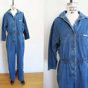 Vintage 80s Women Denim Jumpsuit S M - 1980s  Blue Jean Coveralls - Boiler Suit - Utility Workwear