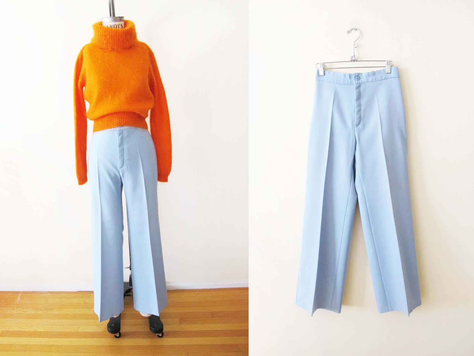 Vintage Levis poederblauwe polyester broek XS 24 taille - jaren 1980 hoge taille wijde pijpen broek