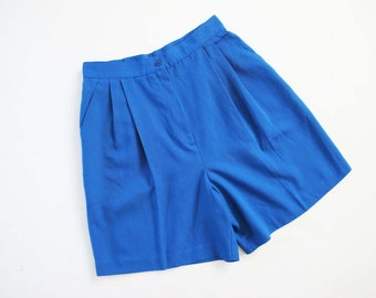 Vintage des années 90 français bleu taille haute Short 26 S - années 1990 plissé avant Long maman Short - Style Preppy minimaliste