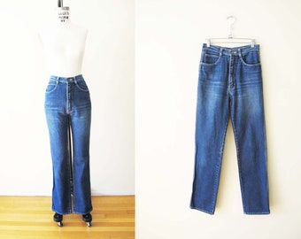 Vintage 70s 80s Womens High Waist Denim Pants 26 - 1970s 1980s Foxtails Dark Wash Blue Jeans - Tapered Straight