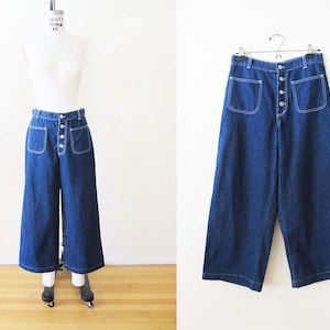 Vintage Y2K 2000s  Sailor Jeans 29 -  High Waist Cropped Wide Leg Dark Wash Denim Pants