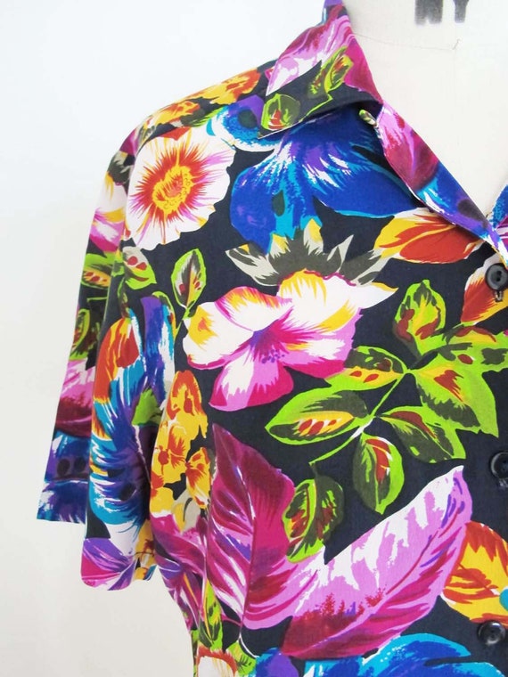 Vintage 90s Silk Hawaiian Shirt S M - 1990s Women… - image 4