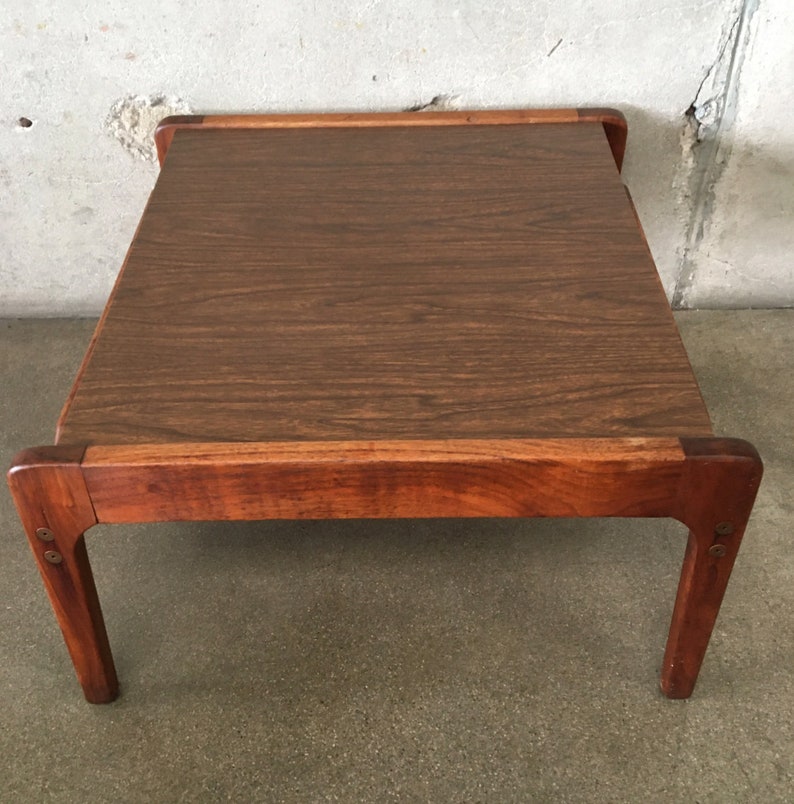 Danish Walnut and Wood Laminate Side Table Mid Century 1960s Small Square Coffee Table Local Long Beach LA Pick Up image 5