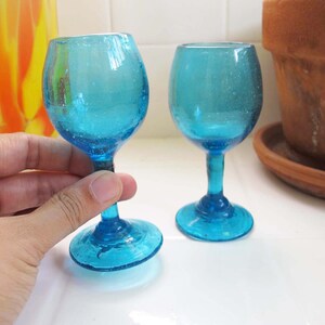 Vintage Turquoise Blue Aperitif Shot Glasses Set of 2 Vintage Barware 1960s Bubble Mini Goblets Cocktail Bar Cart Housewarming Gift image 2