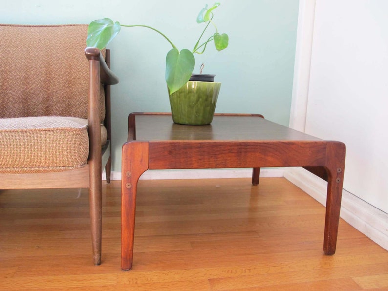 Danish Walnut and Wood Laminate Side Table Mid Century 1960s Small Square Coffee Table Local Long Beach LA Pick Up image 4