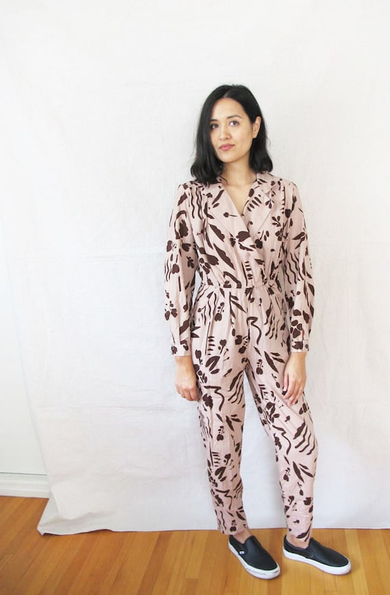 Vintage 80s Jumpsuit S M - Womens 80s Floral Jumps