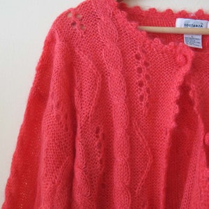 Vintage 90s Hot Pink Knit Cardigan S M 1990s Pointelle Mohair Blend Womens Slouchy Cardigan Sweater image 3