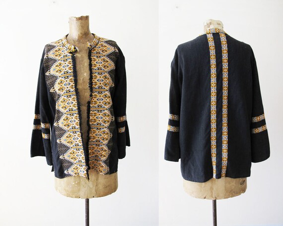 Vintage 70s Jacket S - Embroidered Cardigan Jacket