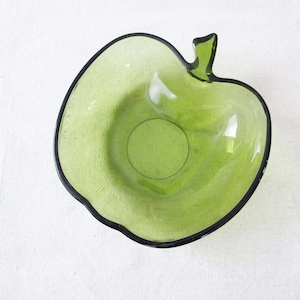 Vintage 70s Green Apple Glass Dish 1970s Fruit Shaped Catchall Bowl Coins Key Jewelry Dish Quirky Gift Friend image 1