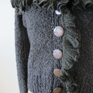 Vintage 2000s Fairy Grunge Knit Boucle Womens Cardigan XS S Y2K Crochet Ruffle Sleeve Sweater image 2