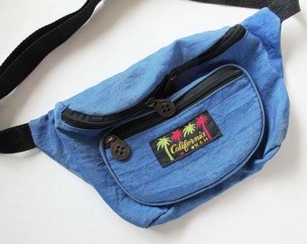 90er Jahre Blaue Bauchtasche - Vintage Nylon Seitentasche - California K und H 1990er Jahre Gürteltasche - Schultertasche mit einem Riemen