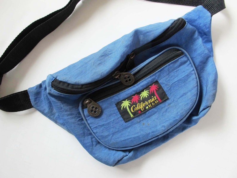 90s Blue Fanny Pack Vintage Nylon Side Bag California K and H 1990s Bum Bag Single Strap Shoulder Bag image 1