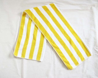 Vintage Striped Yellow Beach Towel - 1980s Yellow White Classic Cabana Cotton Pool Towel