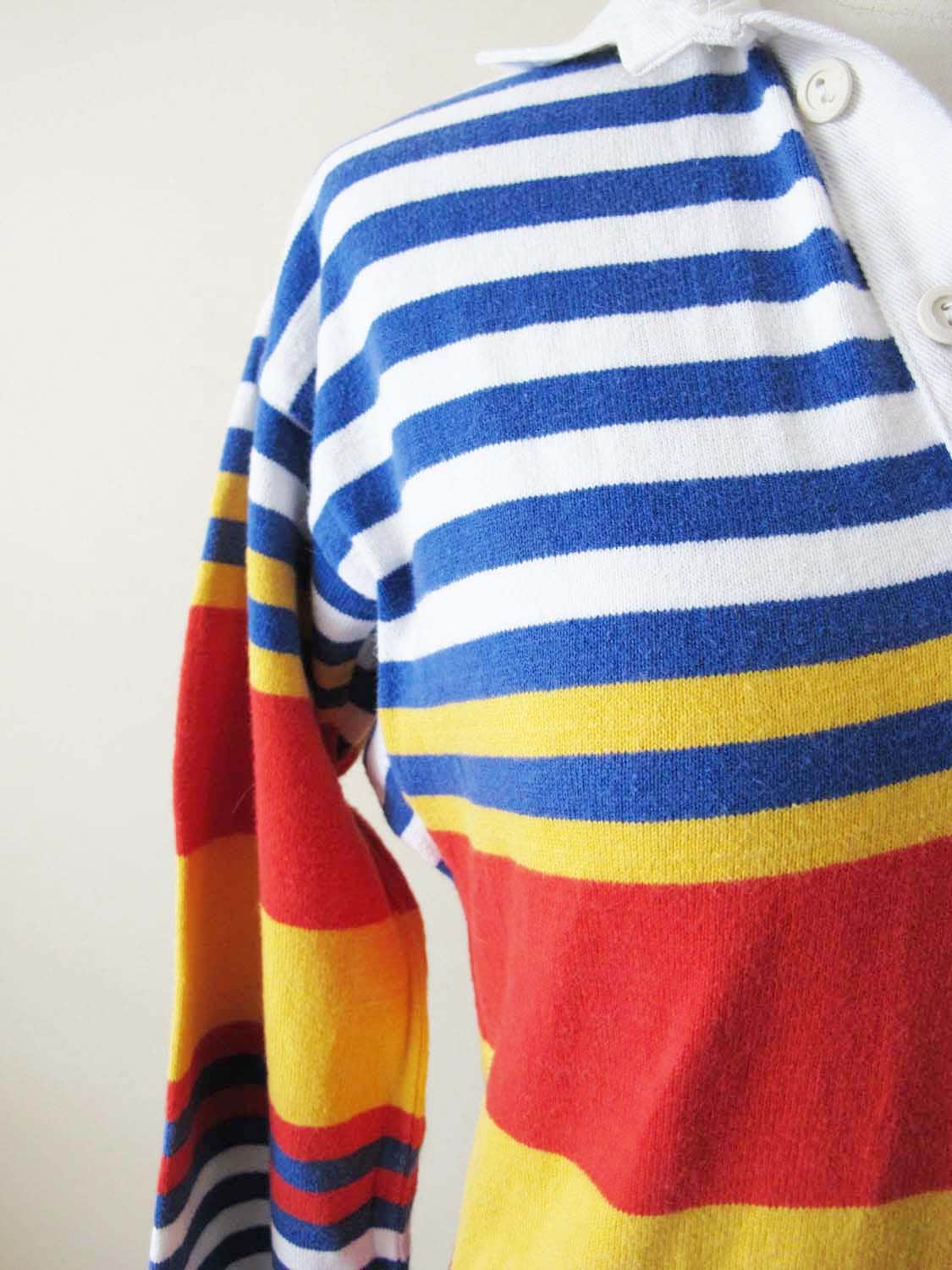 Robe Shirt Vintage Lands’ End Années 80 – Couleurs Vives, Coton épais – Taille L – Style Préppy Américain