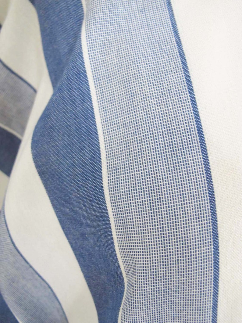 Vintage 80s Blue White Stripe Cotton Minimalist Dress M 1980s Wide Sleeve Simple Midi Sundress image 2