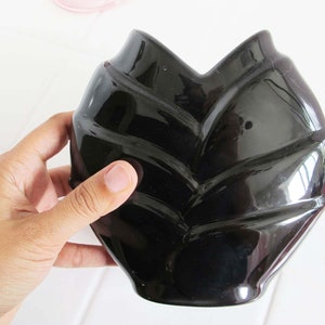 Vintage 80s Ikebana Black Vase Small 1980s Deco Pottery Ceramic Bud Vase Housewarming Gift For Friend image 2