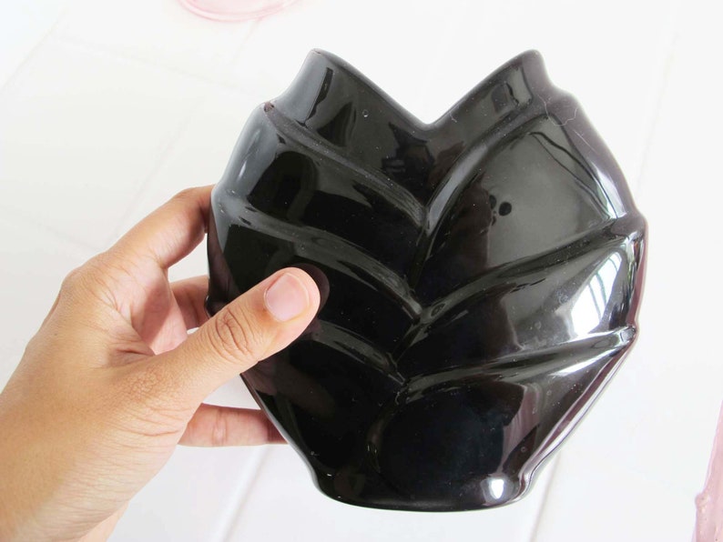 Vintage 80s Ikebana Black Vase Small 1980s Deco Pottery Ceramic Bud Vase Housewarming Gift For Friend image 2