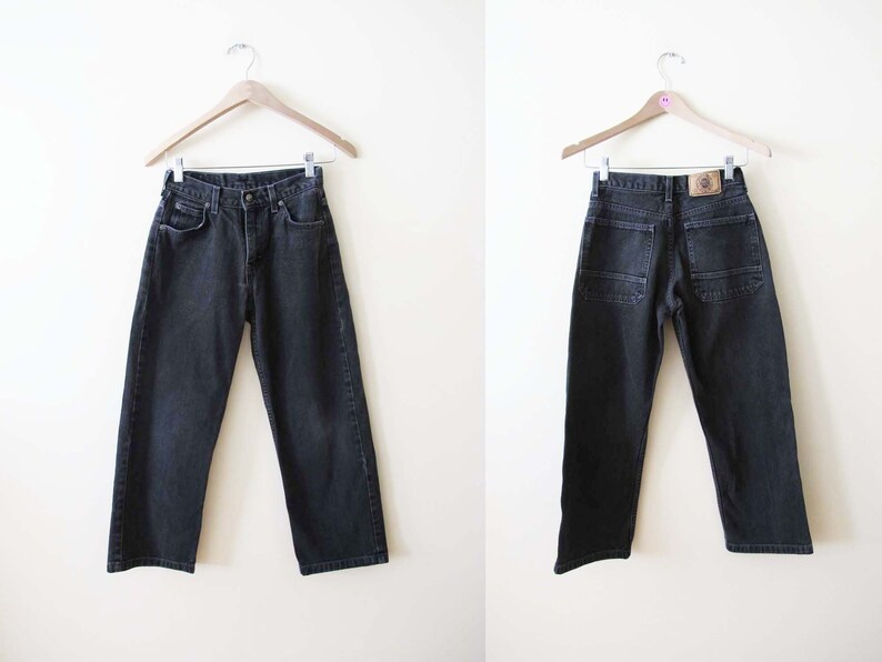 Vintage 2000s High Waist Carpenter Jean Pants 24 waist XS Petite Y2K Black Denim Baggy Womens Pants image 2