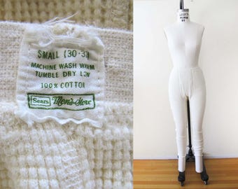 Vintage 60s Sears Cotton Thermal Pants: Waffle Knit Leggings, Size S