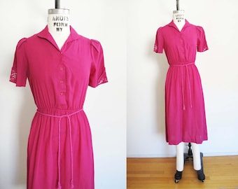 Abito estivo rosa vintage anni '80: dettaglio ricamato, XS/S