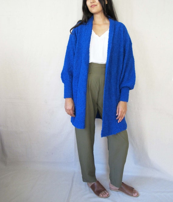 80s Bright Blue Long Cardigan Sweater 