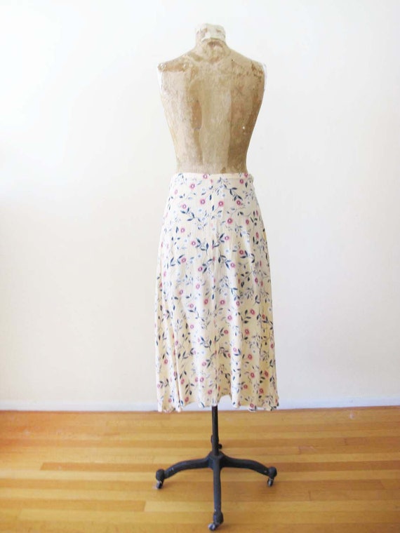 Vintage 90s Grunge Floral Button Front Knee Skirt… - image 4