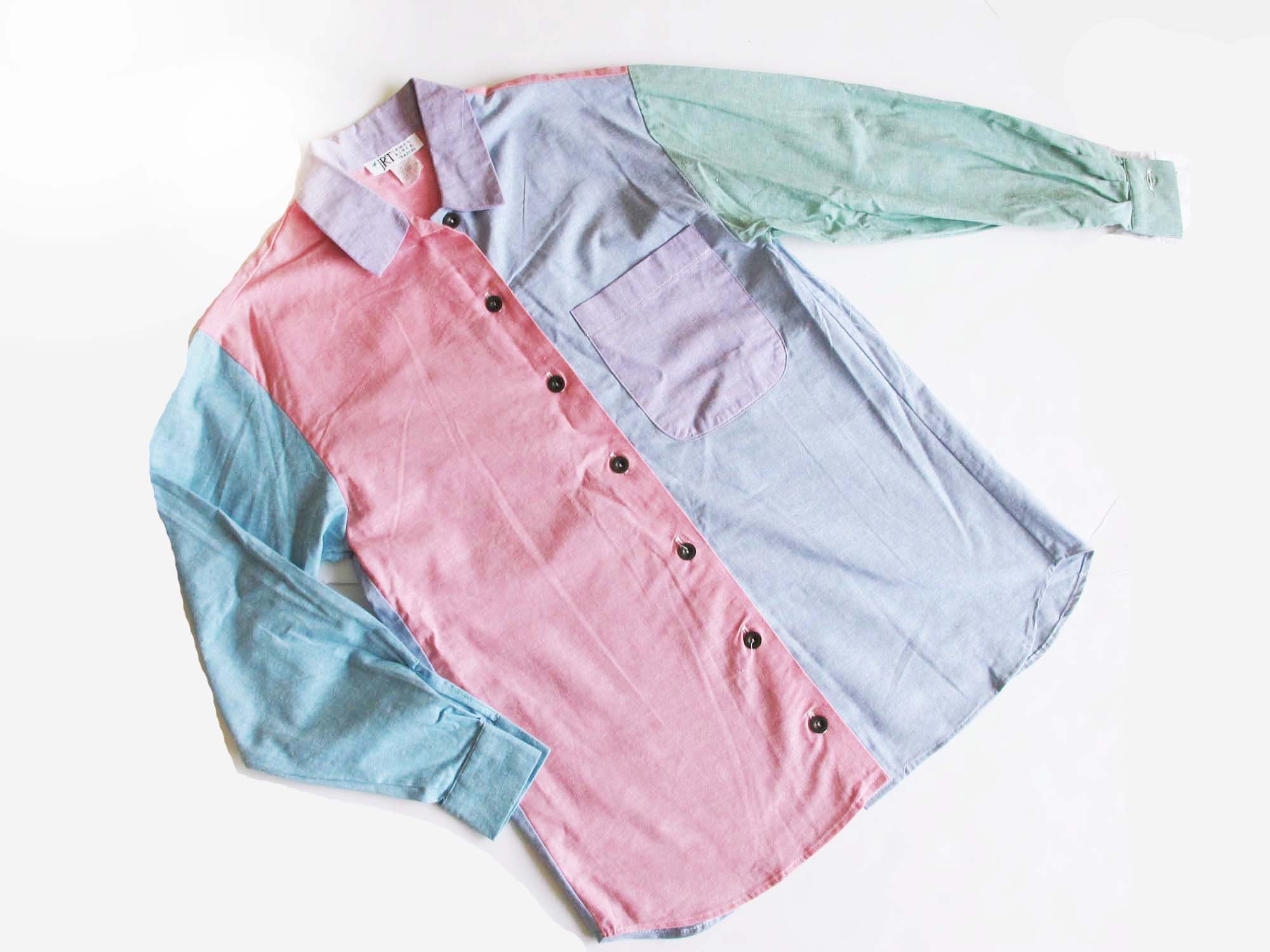 トップス unknown 80s 90s color blocking shirt Vintage 90s Color Block Button up Shirt Small - 1990s Pastel