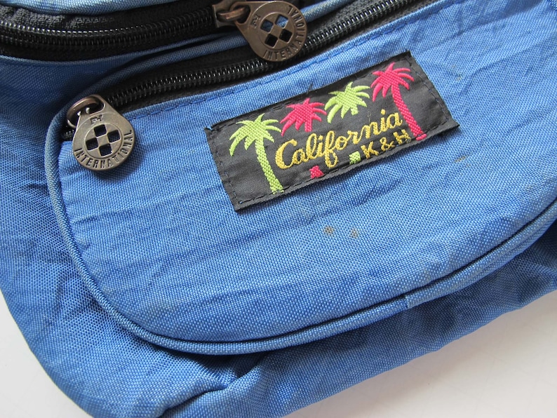 90s Blue Fanny Pack Vintage Nylon Side Bag California K and H 1990s Bum Bag Single Strap Shoulder Bag image 2