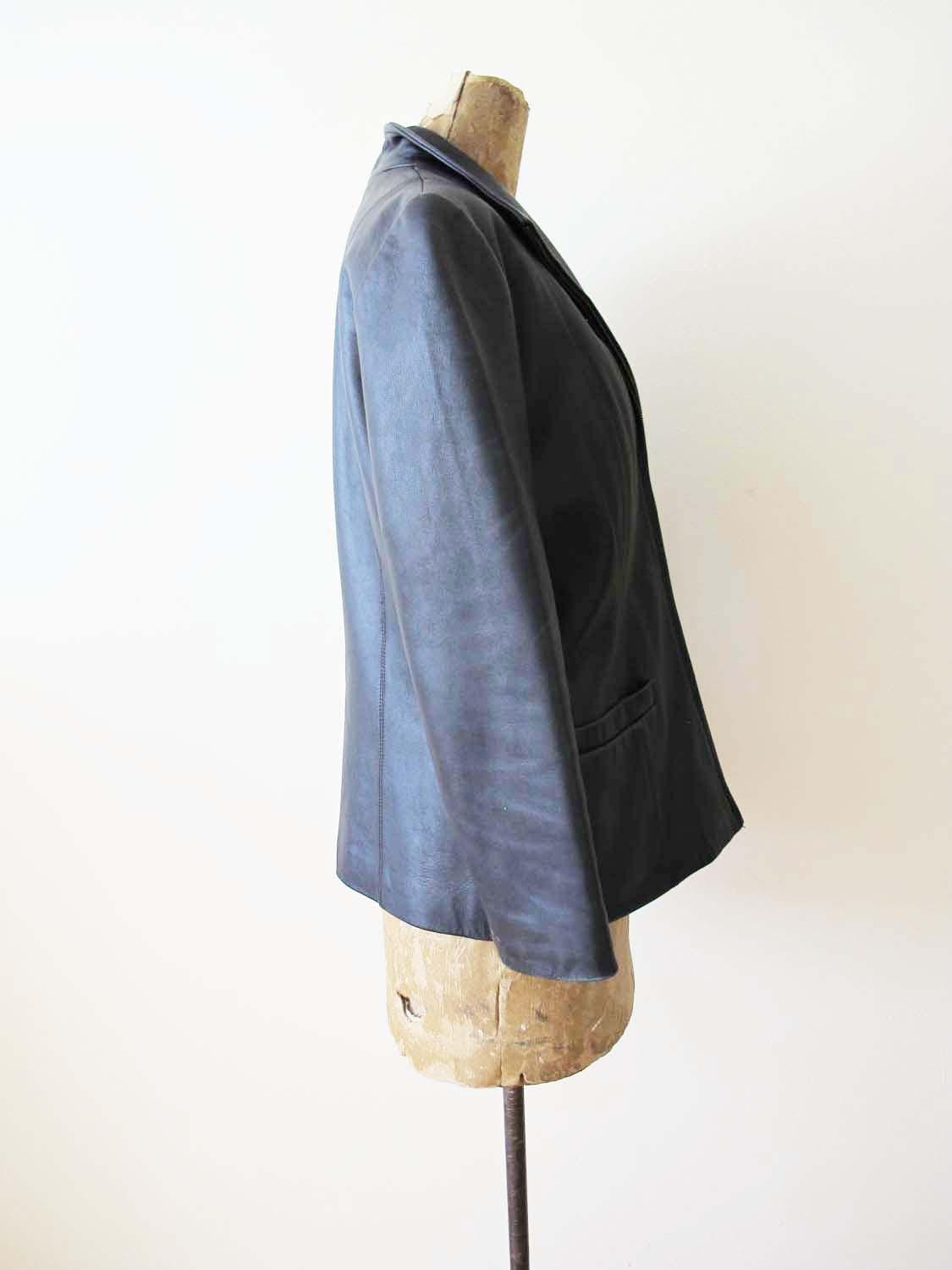 ヴィンテージ Y2K ブラックレザーブレザー：ジップアップ モト