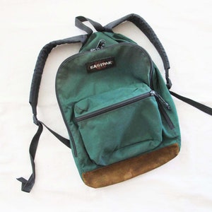 Vintage Eastpak Green Leather Bottom Backpack - 1980s Made in USA