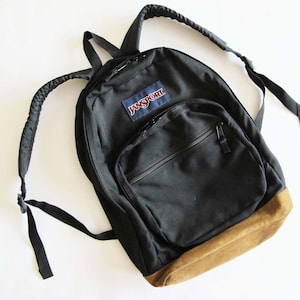 Vintage 90s Black Jansport Backpack Brown Leather Bottom