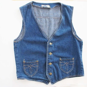 Vintage 70s Denim Vest M L -  Blue Jean V Neck Button Front Waist Coat