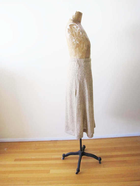 Vintage 1970s Tan Mohair Knit Midi Skirt S M - 70… - image 4