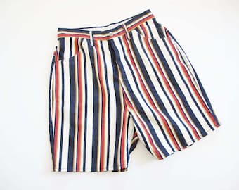 Vintage Striped Shorts 28 - 1970s Multicolor Blue Red Brown Shorts