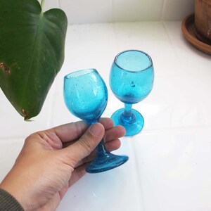 Vintage Turquoise Blue Aperitif Shot Glasses Set of 2 Vintage Barware 1960s Bubble Mini Goblets Cocktail Bar Cart Housewarming Gift image 6